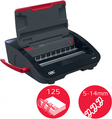 Masina de indosariat GBC WireBind WB15E, electica, cu spire metalice, A4, 15/125 coli, negru-argintiu